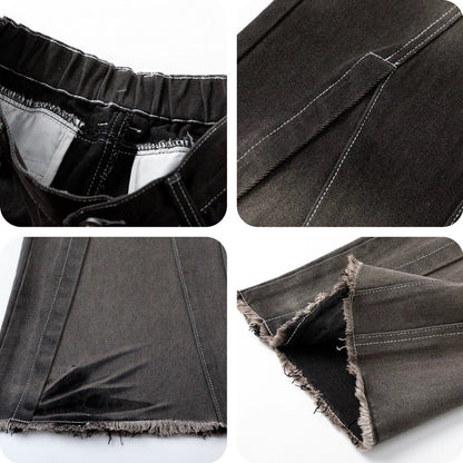 High Street RO Rick Owens Dirty Color Gradient Flare Jeans Distressed Retro Trousers - Size avaliable S ~ XXL