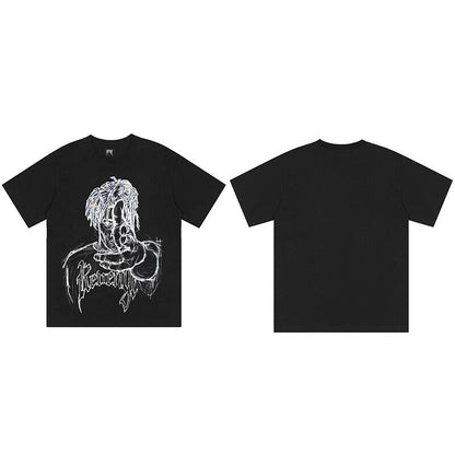 REVENGE Reflective Smoky Skull Dragon Bone Rap XX Streetwear Style Short Sleeve