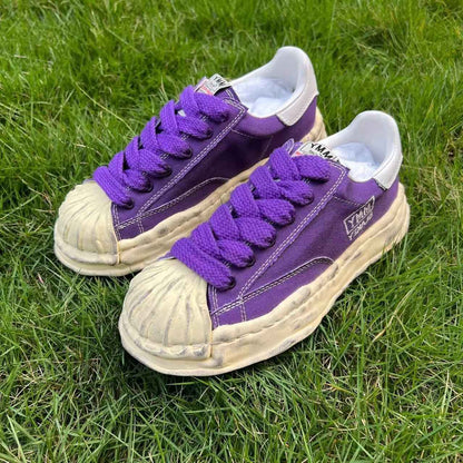 MMY Seashell-Toe Shoes Thick-Soled Unisex Dissolvable Sneakers/Distressed Canvas - Size avaliable 35~47