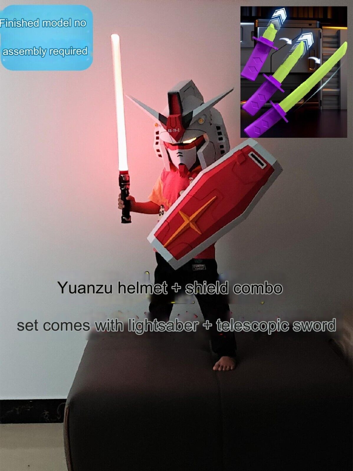 Mobile Suit Gundam Helmet Armor Wearable Glowing Sword Shield Cosplay Convention - Combo