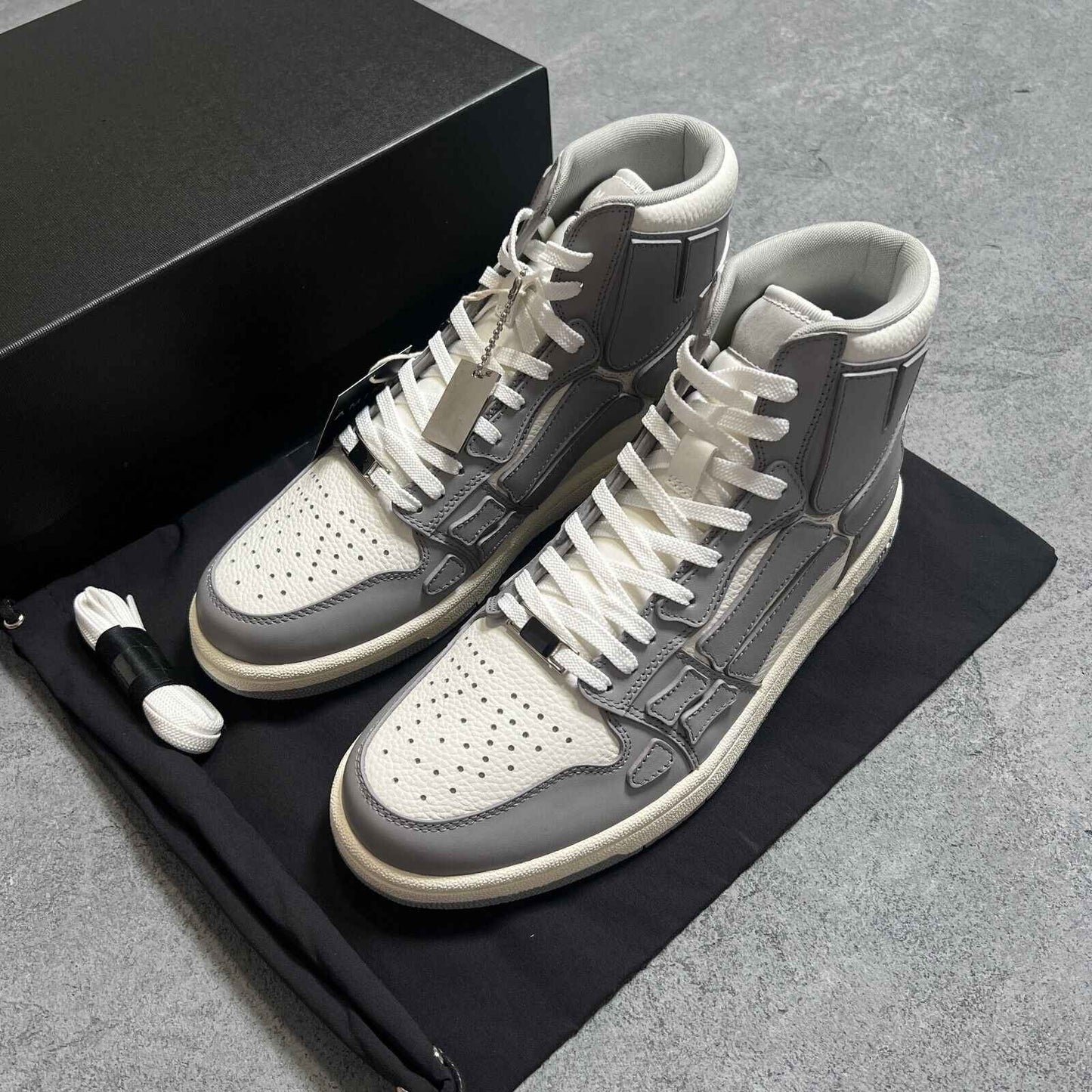 2023SS Bone Shoes Lychee Grain Top Layer Cowhide High-top Leisure Board Shoes