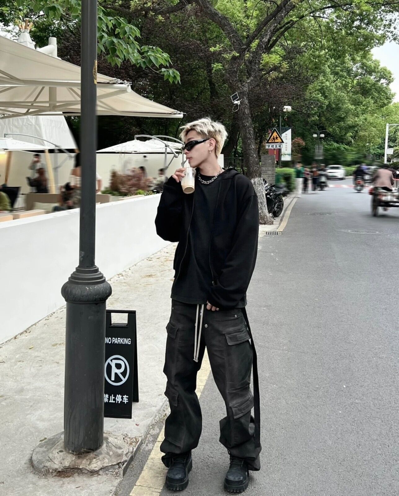RO Rick Owens Washed Ash Gray Gradient Pocket Workwear Straight Wide Drawstring Jeans - Size avaliable S ~ L