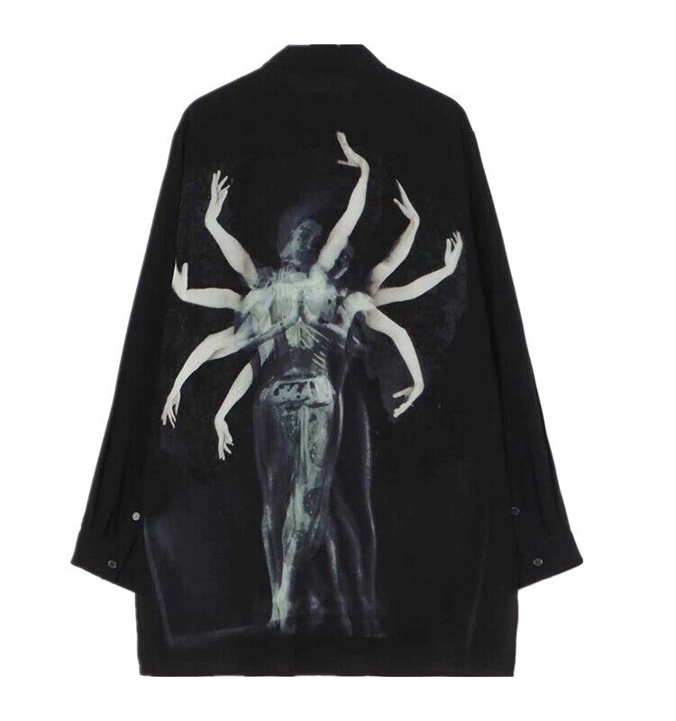Yohji Yamamoto 23ss Asura Unisex Overlape Print Top Black Long Loose Shirt