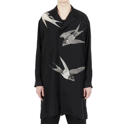 Yohji Yamamoto 21AW Dark Silk Swallow Print Back Patch Casual Shirt