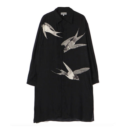Yohji Yamamoto 21AW Dark Silk Swallow Print Back Patch Casual Shirt - Size avaliable S M L