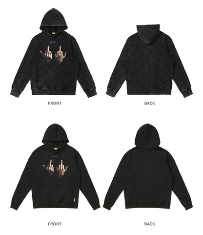 Rock Plan Cotton Hoodie Friendly Gesture Print Featuring Middle Finger Graphic
