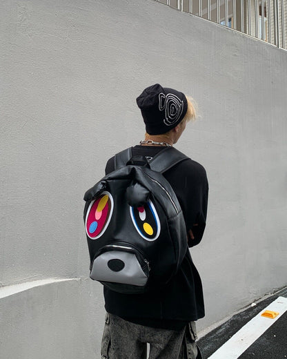 Online Love Master Original Dropout Bear Black PU Leather Backpack - Follow for more style