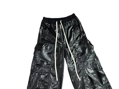 RO Metallic Coated Brushed Wax Glossy Pocket Straight Wide-Leg Flared Trousers - Size avaliable 46 48 50