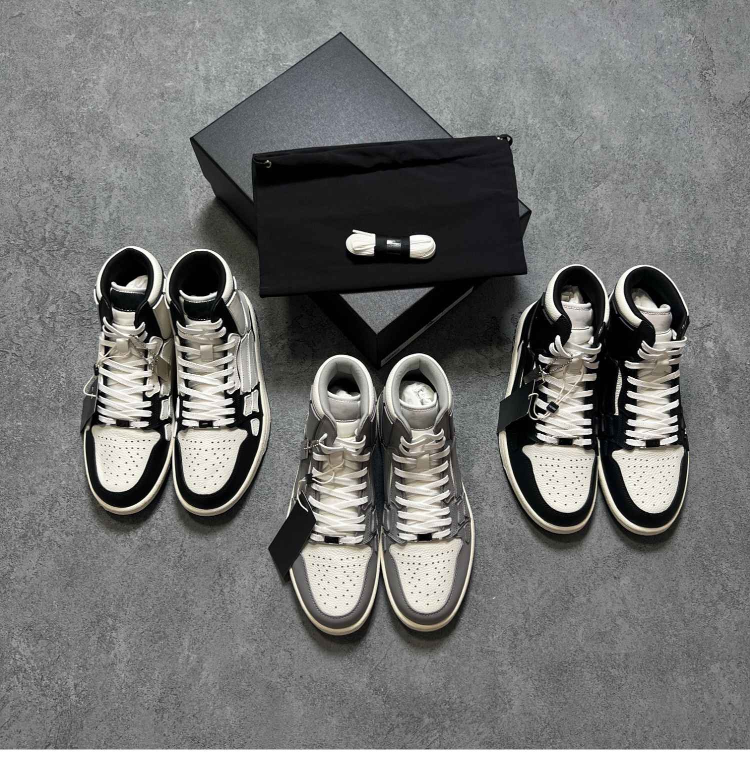 2023SS Bone Shoes Lychee Grain Top Layer Cowhide High-top Leisure Board Shoes