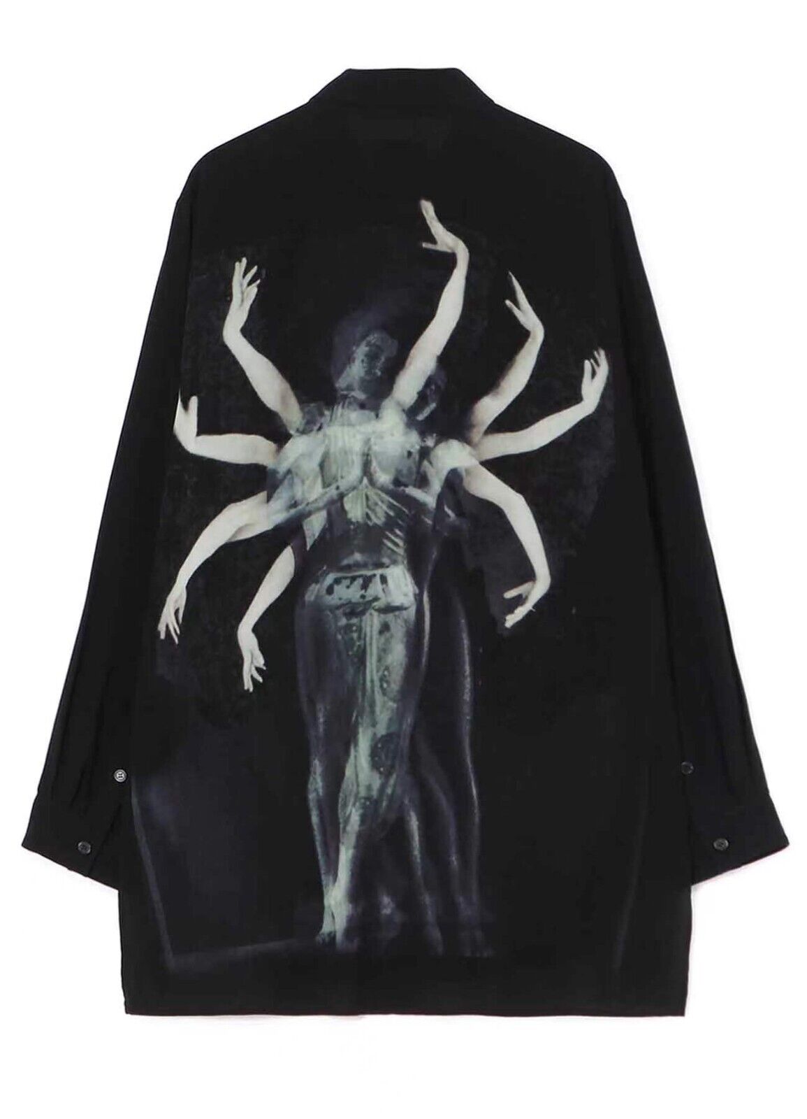 Yohji Yamamoto 23ss Asura Unisex Overlape Print Top Black Long Loose Shirt