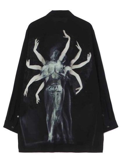Yohji Yamamoto 23ss Asura Unisex Overlape Print Top Black Long Loose Shirt