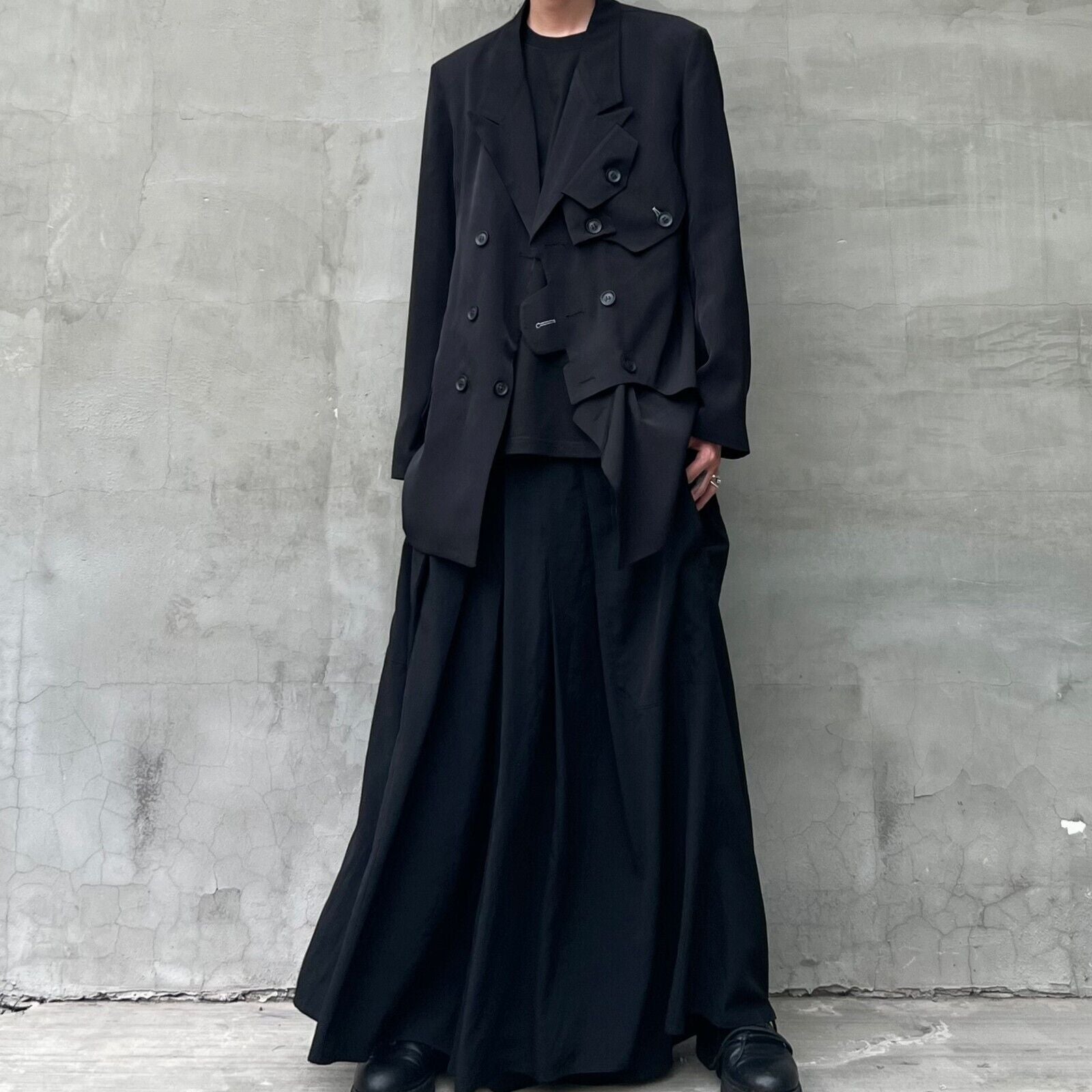 YohjiYamamo Tri-Acetate Hakama Flowing Silhouette Sculpted Wide-Leg Casual Pants - Size avaliable S ~ L