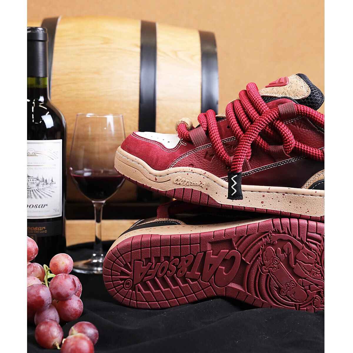 CAT&SOFA Soft Cork Burgundy Wine Vibe Couples Skate Shoes Sneaker