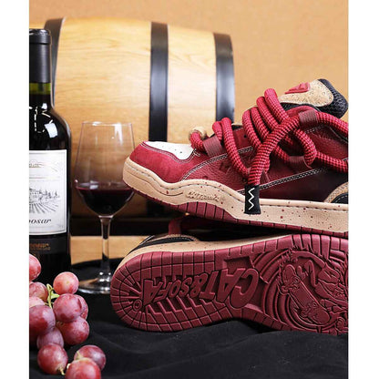 CAT&SOFA Soft Cork Burgundy Wine Vibe Couples Skate Shoes Sneaker