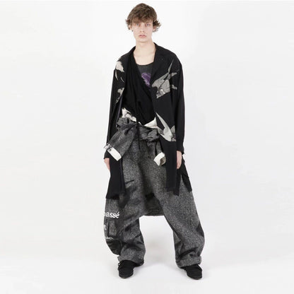 Yohji Yamamoto 21AW Dark Silk Swallow Print Back Patch Casual Shirt
