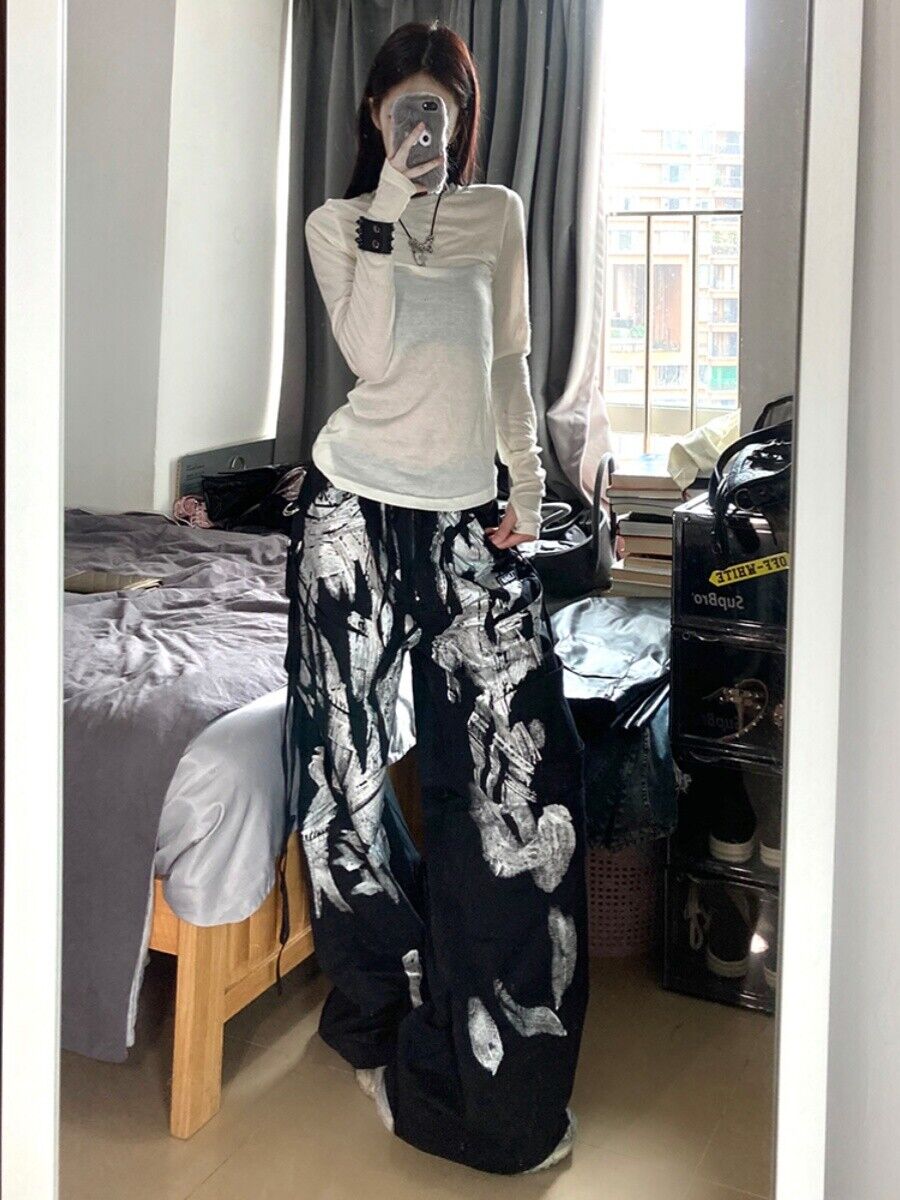 RO Rick Owens Black Work Pants High Street Punk Dark Style Couple Wide-Leg Trousers - Size avaliable S ~ XXL