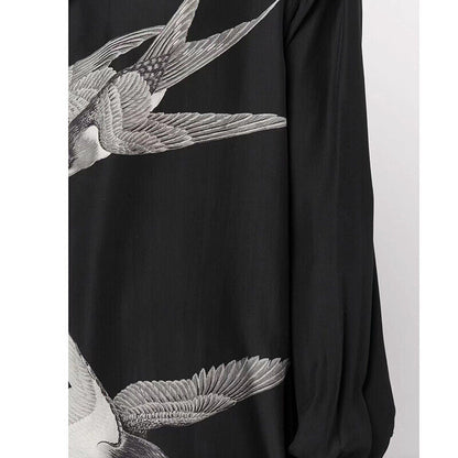 Yohji Yamamoto 21AW Dark Silk Swallow Print Back Patch Casual Shirt