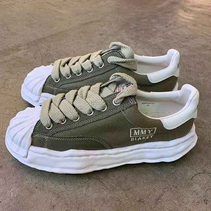 MMY Seashell-Toe Shoes Thick-Soled Unisex Dissolvable Sneakers/Distressed Canvas - Size avaliable 35~47