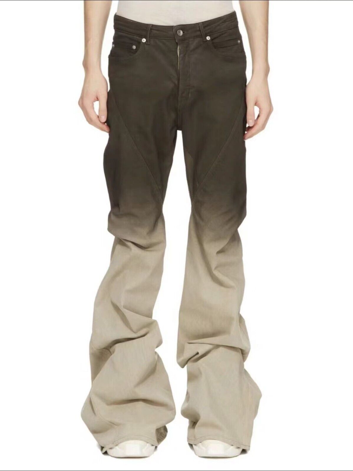 RO Gradient Flared Stacked Jeans - Rick Owen Mud Wash Darkwear Denim - donclickin