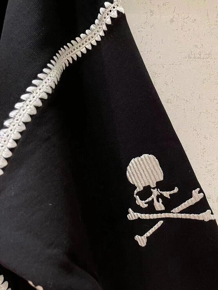 Mastermind Scalloped Edge 500g Heavyweight Hoodie - Wheat Ear Skull Embroidery - donclickin