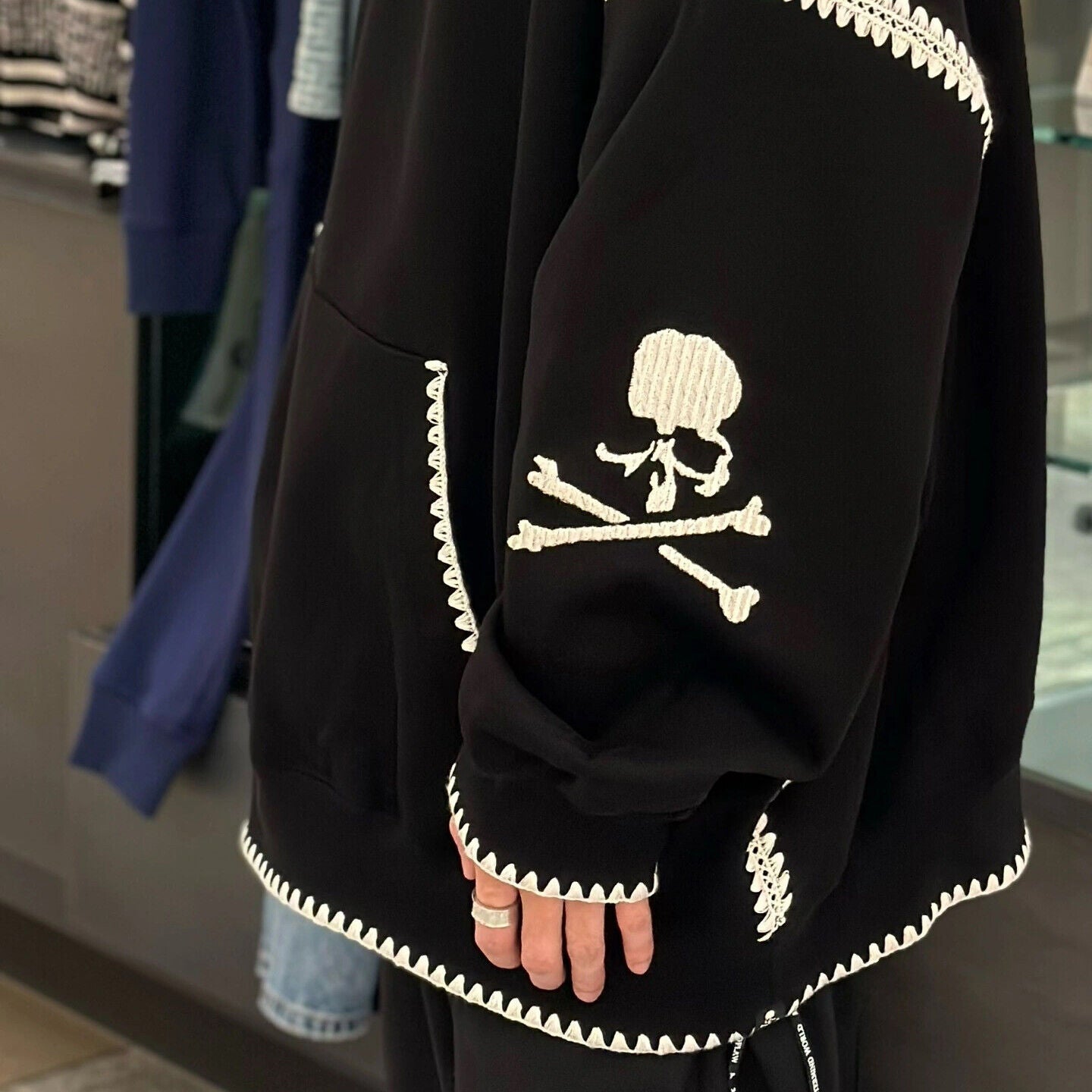 Mastermind Scalloped Edge 500g Heavyweight Hoodie - Wheat Ear Skull Embroidery - donclickin