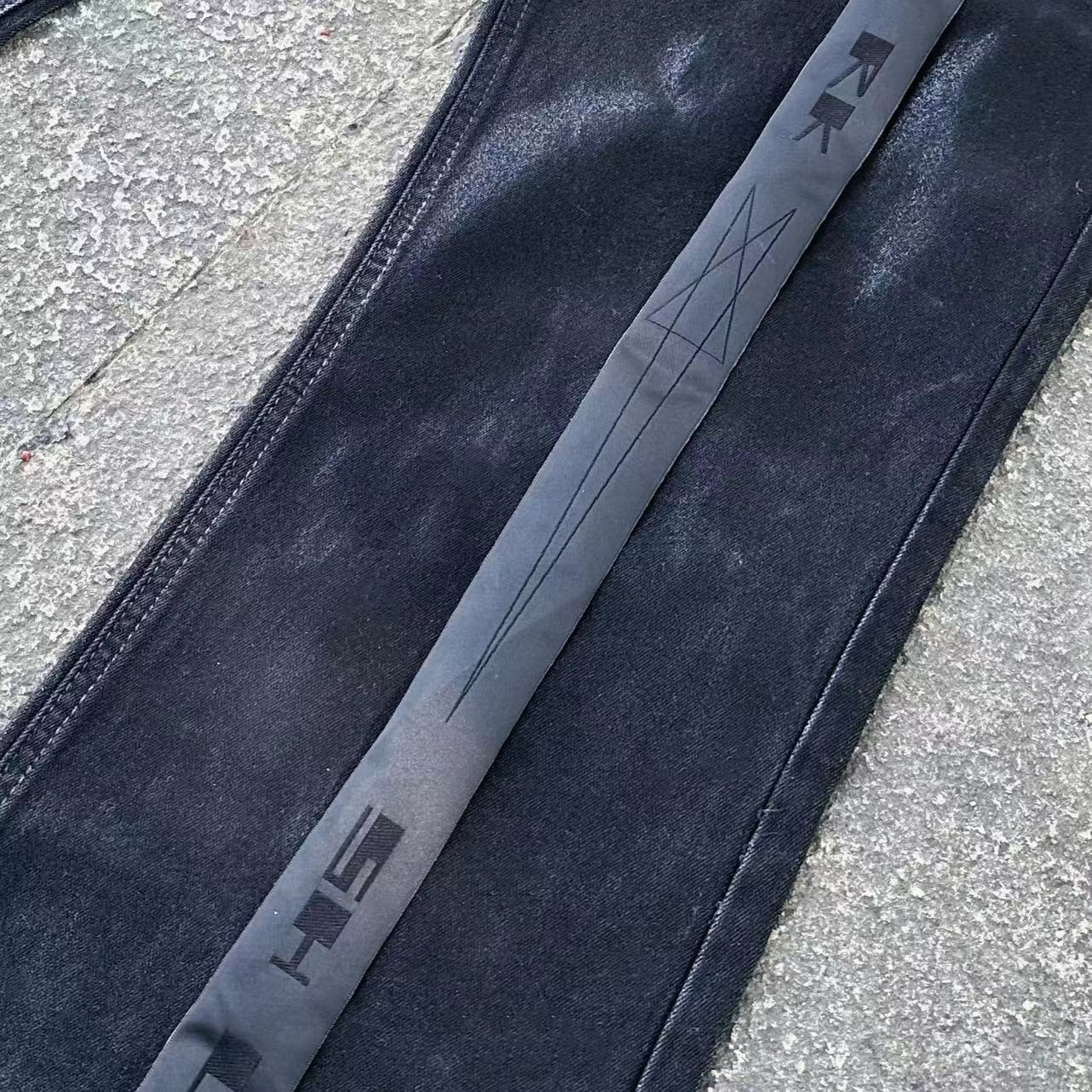 RO Rick Owen Wax-Coated Handcrafted Denim Jeans Slim Flare Stretch Leanfit Wokkvibe 91YI