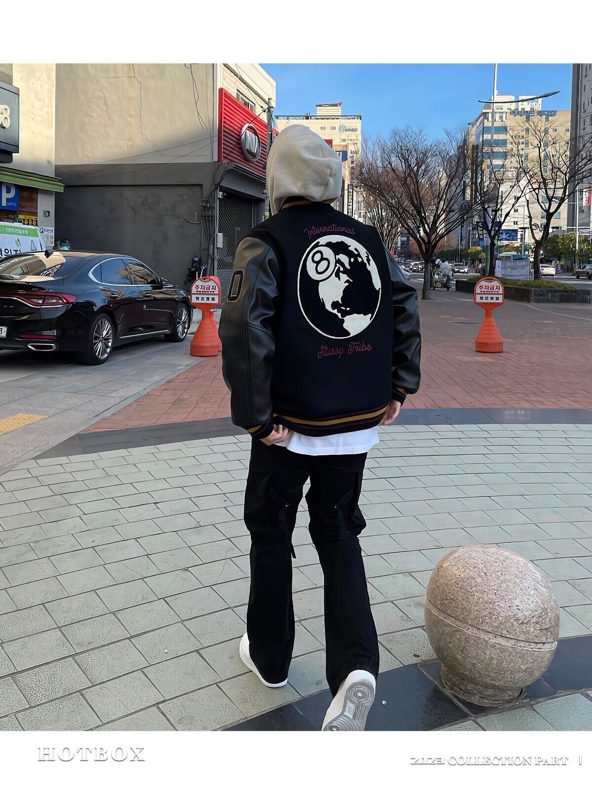 Revised Stussy Black Eight 40th Anniversary Varsity Jacket - Premium Napa Leather