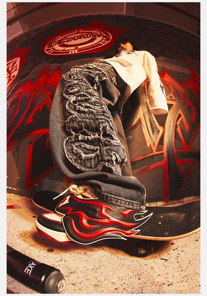 DICETINY × OLD ORDER Flame Patch Skate Shoes/Unisex Retro Thick-Soled Sneaker - Size avaliable 36~46