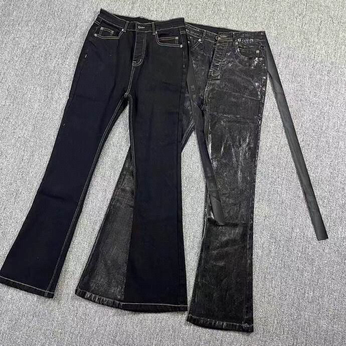 RO Rick Owen Wax-Coated Handcrafted Denim Jeans Slim Flare Stretch Leanfit Wokkvibe 91YI