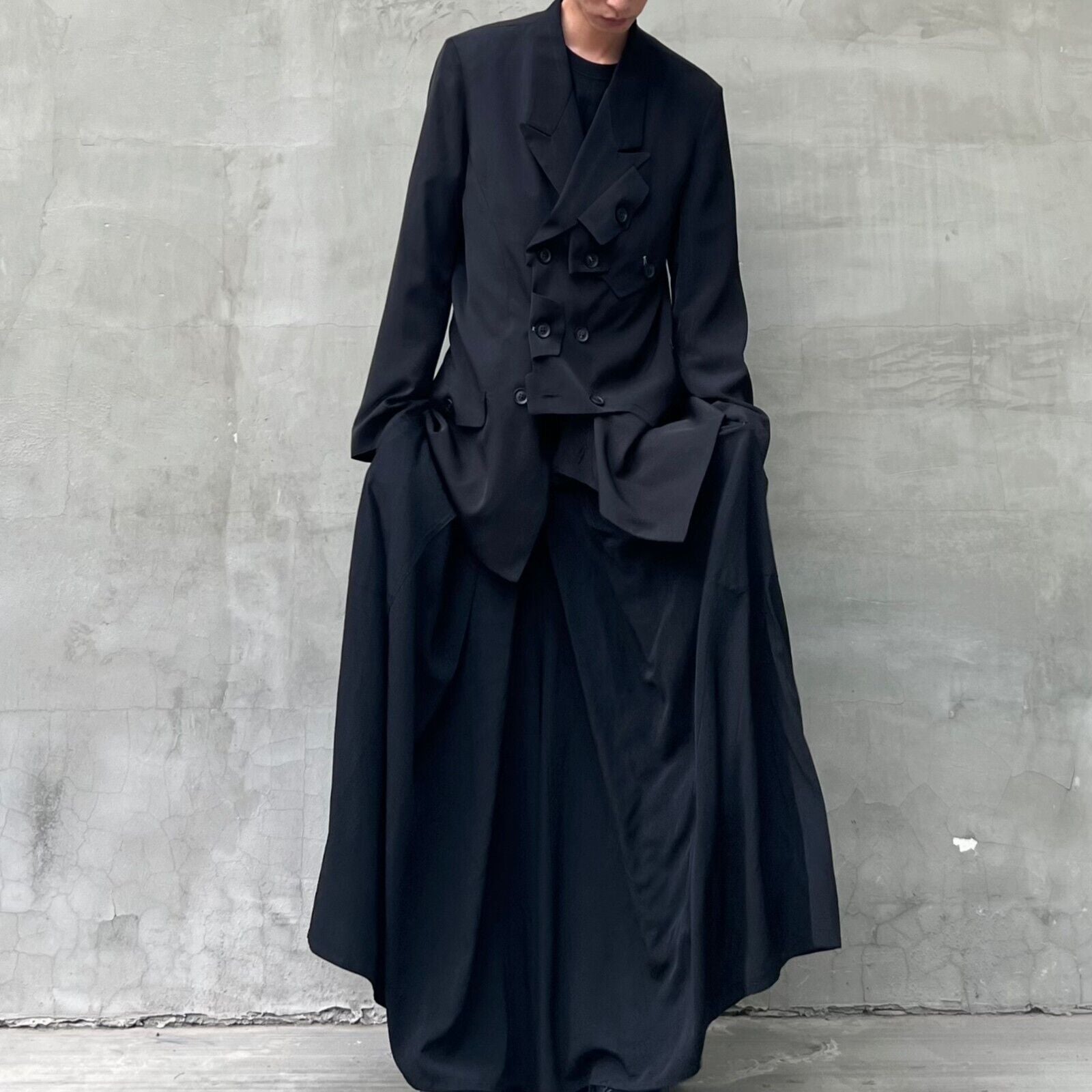 YohjiYamamo Tri-Acetate Hakama Flowing Silhouette Sculpted Wide-Leg Casual Pants - Size avaliable S ~ L