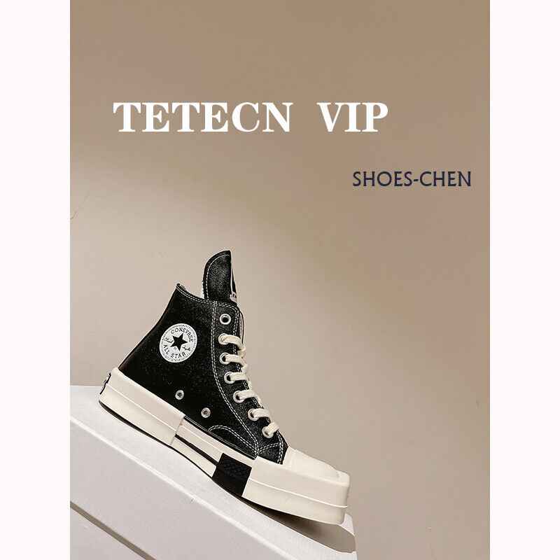 RickOwen X Converse Round Square-Toe Casual Canvas Board Shoes Thick Sole Low-Cut Sneakers