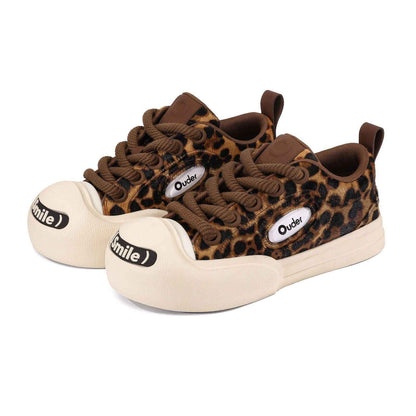’Ouder ’Smiler’ New Heighten Thick-Sole Cute Leopard Print Big Head Board Shoes - Size avaliable 34~45