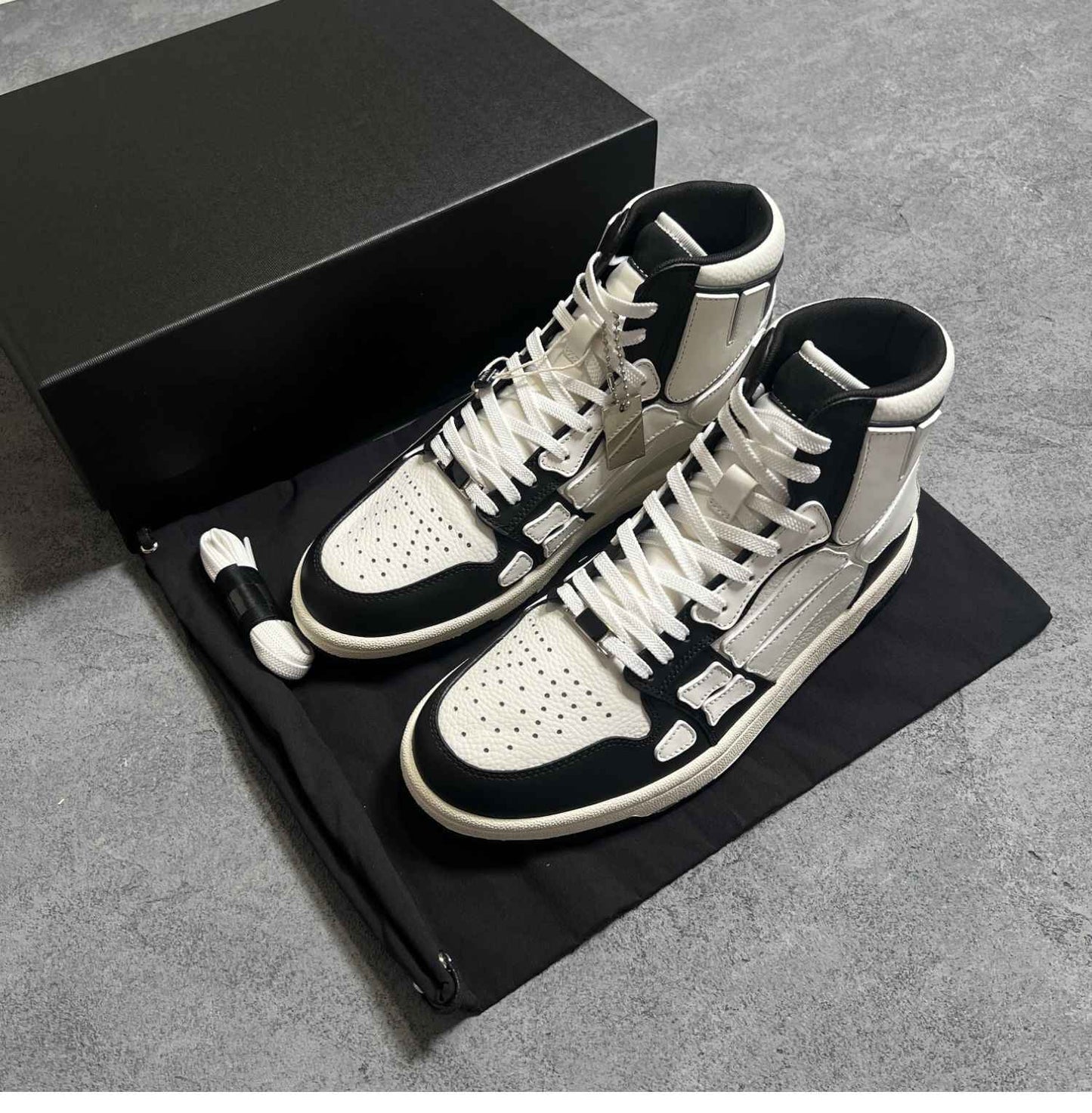 2023SS Bone Shoes Lychee Grain Top Layer Cowhide High-top Leisure Board Shoes