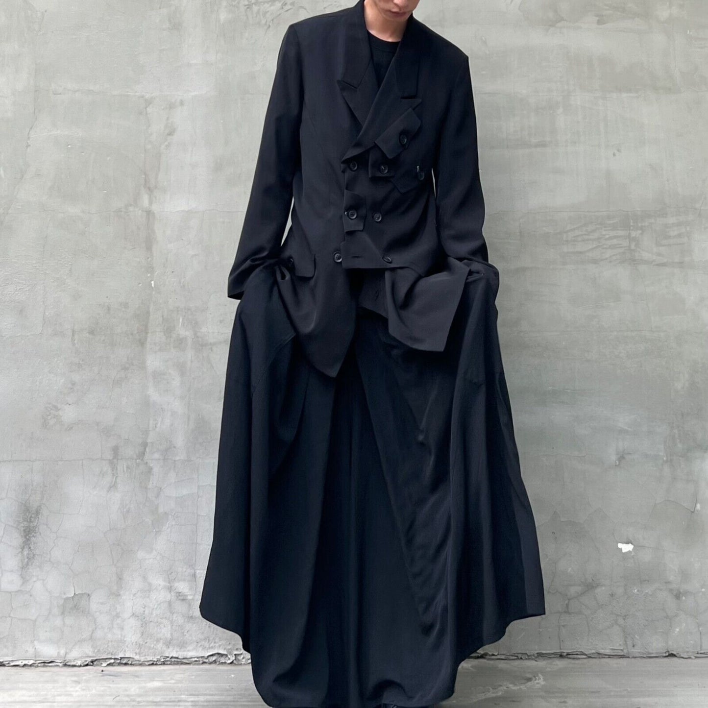 YohjiYamamo Tri-Acetate Hakama Flowing Silhouette Sculpted Wide-Leg Casual Pants - Size avaliable S ~ L
