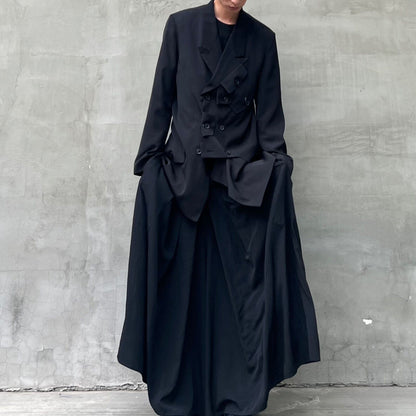 YohjiYamamo Tri-Acetate Hakama Flowing Silhouette Sculpted Wide-Leg Casual Pants - Size avaliable S ~ L