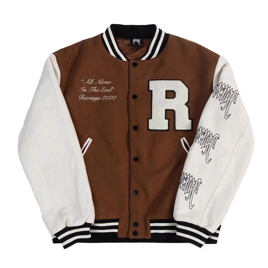 Revenge Jacket - Vintage Skull Embroidery Varsity  XL / Bronze