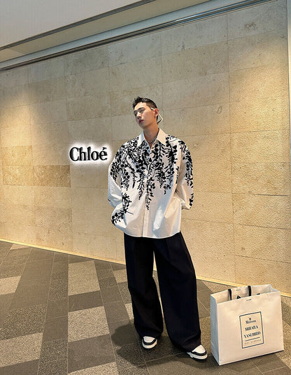 23FW【J Ver】Cold Branches Floral Plush Fine Spun Washed Cotton Loose Sleeve Shirt