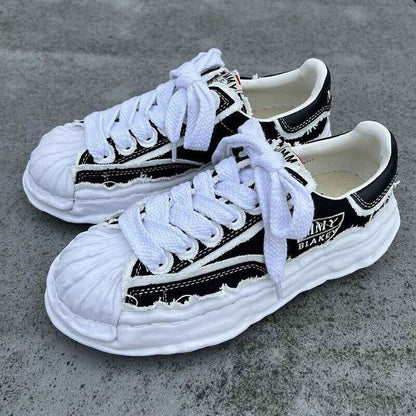 MMY Seashell-Toe Shoes Thick-Soled Unisex Dissolvable Sneakers/Distressed Canvas - Size avaliable 35~47