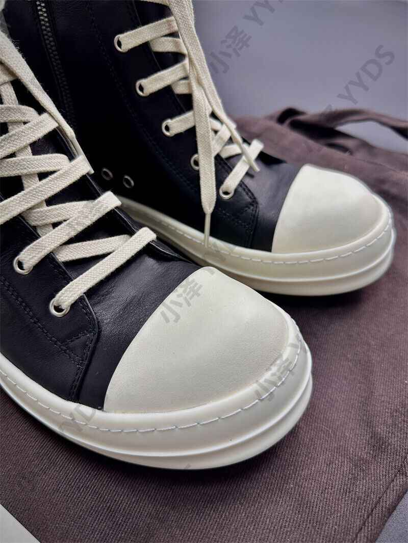 Correct Vers. Rick Owens Wax Surface Satin Sub-line Leather Shoes High/Low Cut