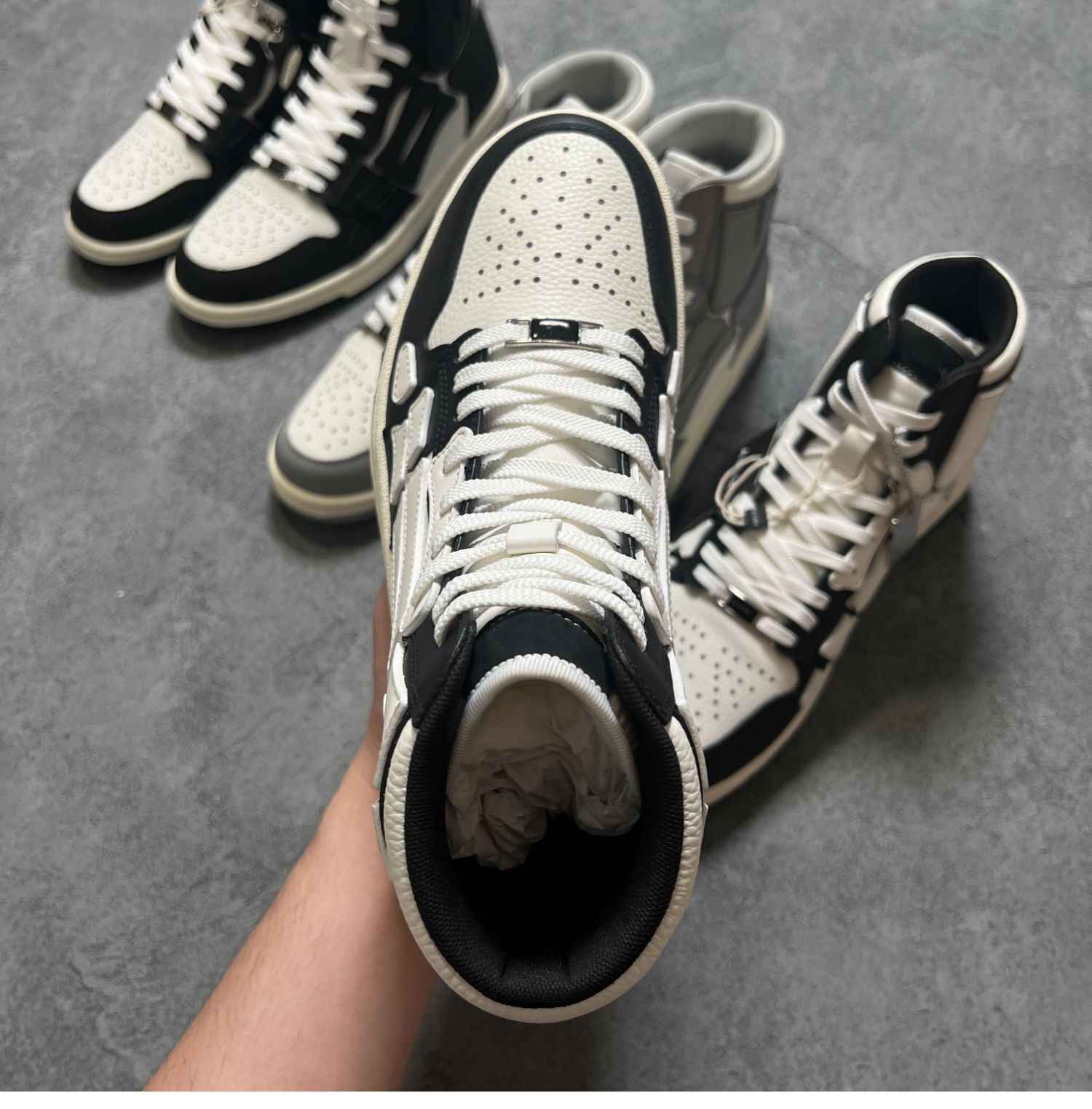 2023SS Bone Shoes Lychee Grain Top Layer Cowhide High-top Leisure Board Shoes