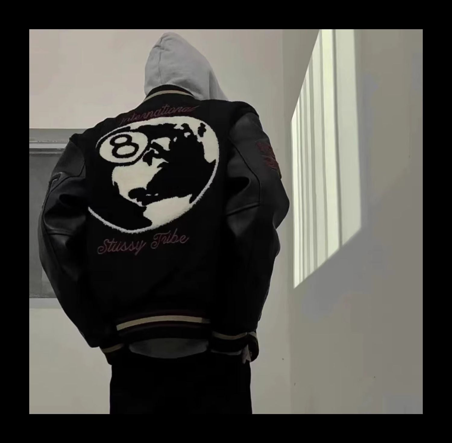 Revised Stussy Black Eight 40th Anniversary Varsity Jacket - Premium Napa Leather