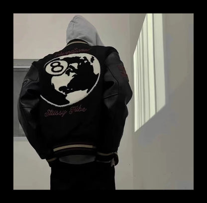 Revised Stussy Black Eight 40th Anniversary Varsity Jacket - Premium Napa Leather