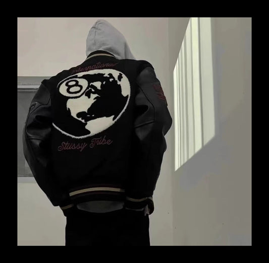 Revised Stussy Black Eight 40th Anniversary Varsity Jacket - Premium Napa Leather
