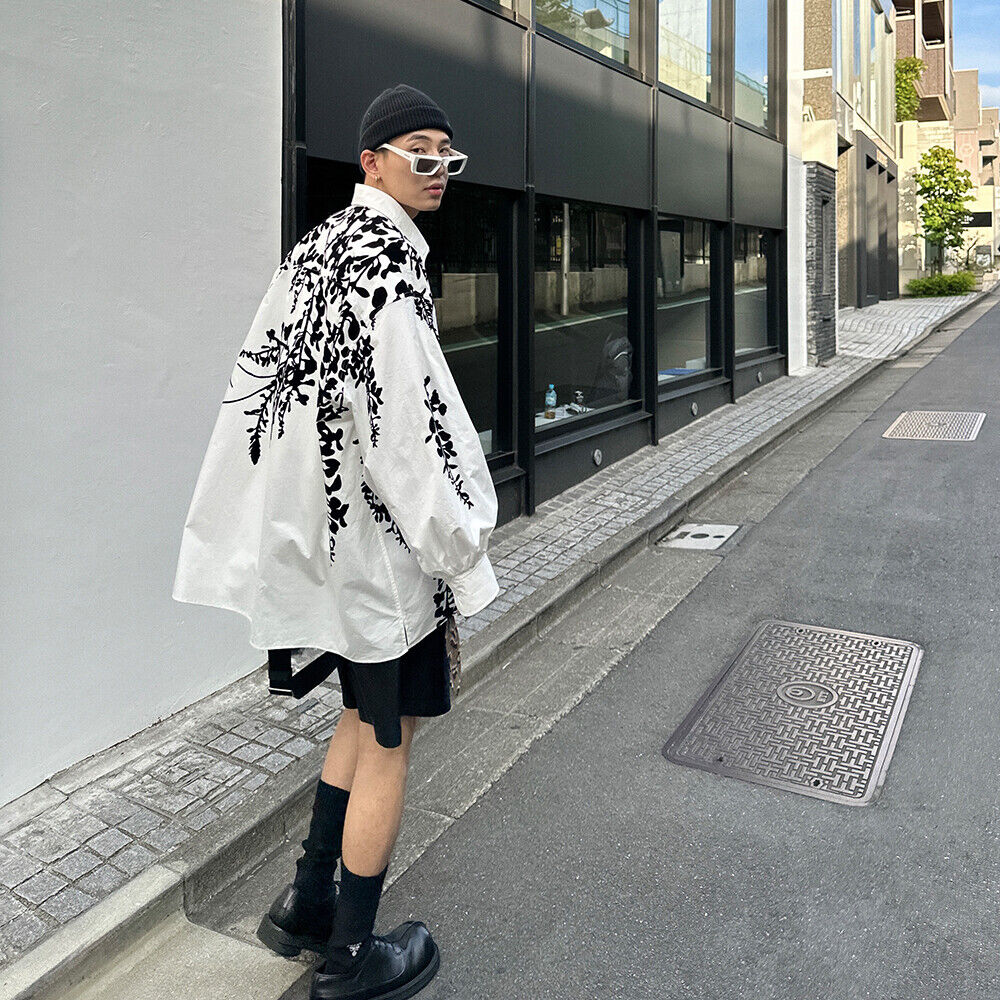 23FW【J Ver】Cold Branches Floral Plush Fine Spun Washed Cotton Loose Sleeve Shirt - White