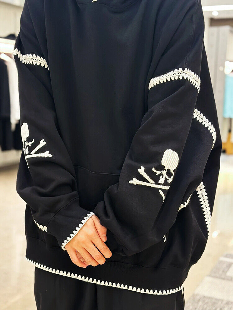 Mastermind Scalloped Edge 500g Heavyweight Hoodie - Wheat Ear Skull Embroidery - donclickin