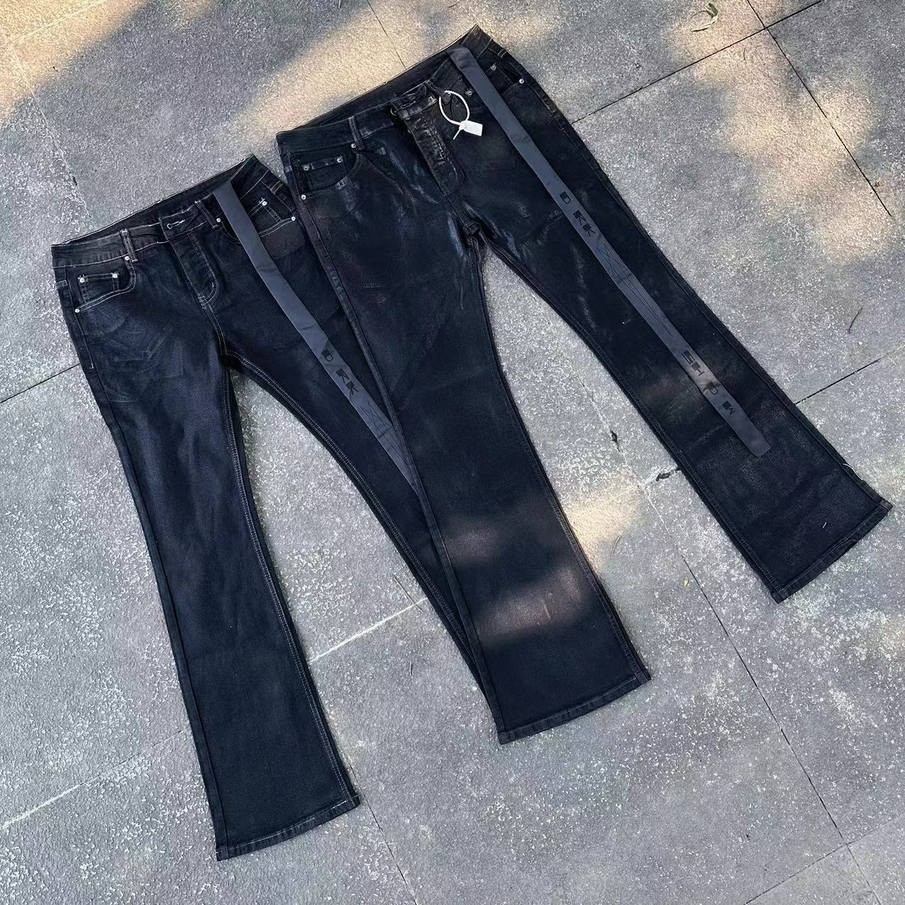 RO Rick Owen Wax-Coated Handcrafted Denim Jeans Slim Flare Stretch Leanfit Wokkvibe 91YI
