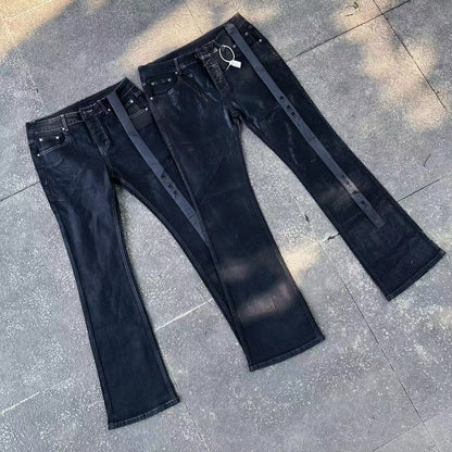 RO Rick Owen Wax-Coated Handcrafted Denim Jeans Slim Flare Stretch Leanfit Wokkvibe 91YI