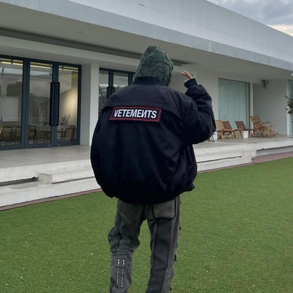 VETEMENTS 19aw Magic Tape Embroidered Flight Jacket Cotton Bomber Down Profile