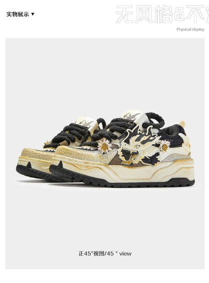 Dragon New Year Edition Men’s Shoes 2024 Vintage Distressed Thick Sole Sneakers - Size avaliable 35~45