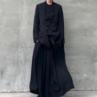 YohjiYamamo Tri-Acetate Hakama Flowing Silhouette Sculpted Wide-Leg Casual Pants - Size avaliable S ~ L